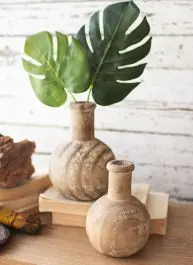 Next Day Delivery Primitive Round Wooden Bottle Vase Set of 2