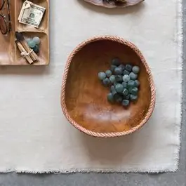 Mega Sale Teakwood Bowl With Leather Stitch Edge