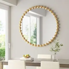 Price Cut Iron Edge Beaded Round Wall Mirror 36 Inch