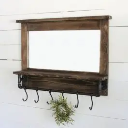 Crafted Industrial Wood Mirror With Hooks