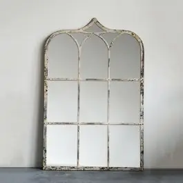 Distressed Frame Arched Windowpane Wall Mirror | SHIPS FREE Secure Checkout