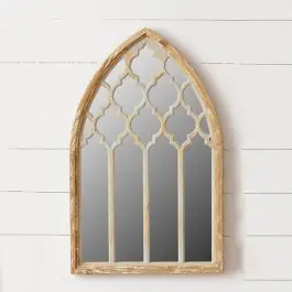 Warranty Included Arched Wood Frame Cathedral Mirror