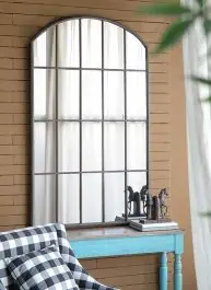 Hot Picks Arched Iron Windowpane Wall Mirror