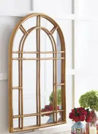 No Minimum Order Arched Rattan Windowpane Wall Mirror