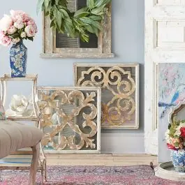 Holiday Sale Distressed Wood Square Wall Mirror Set of 2