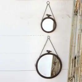 Hanging Round Metal Mirror With Bird Set of 2 Discount