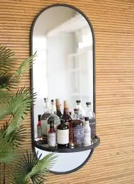 Oval Wall Mirror with Folding Tray Shelf Crafted