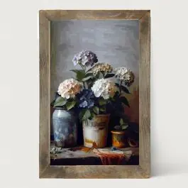 Seasonal Sale Framed Rustic Hydrangeas Vertical Wall Art