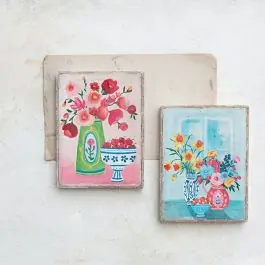 Flowers In Vases Framed Canvas Wall Art Set of 2 Genuine