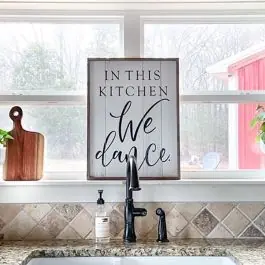 Brand New In This Kitchen We Dance Whitewash Wall Sign