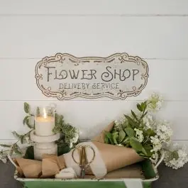 Rustic Metal Flower Shop Sign Set of 2 Genuine