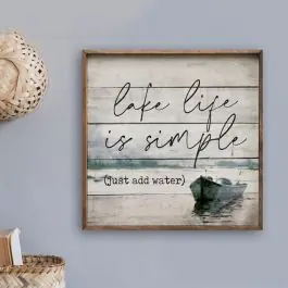 Super Sale Lake Life Is Simple Boat Whitewash Wall Art