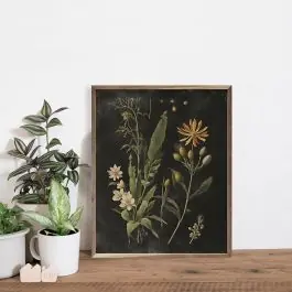 Sale Vintage Cream Floral Print Black Wall Art