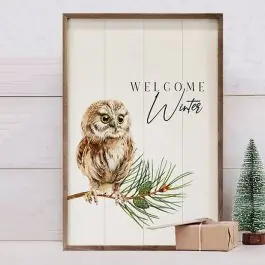 Budget Welcome Winter Owl White Wall Art