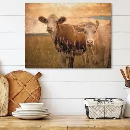 Cow In The Field Vintage Reproduction Canvas Wall Art Cheap