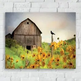 Sunflowers And Barn Landscape Canvas Wall Art Trending