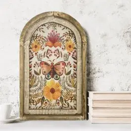 Top Pick Arched Frame Floral Butterfly Linen Wall Print