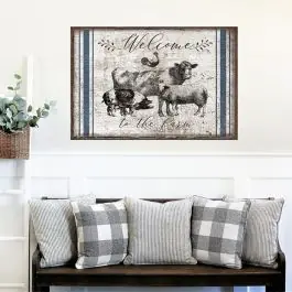 Editor’s Pick Ticking Stripe Welcome To The Farm Wall Canvas