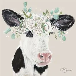 Crown of Flowers Cow Wall Art High Quality