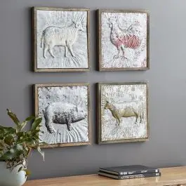 Wood Framed Barn Animal Wall Plaques Set of 4 While Supplies Last