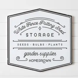 White Fence Potting Shed Metal Wall Sign Budget
