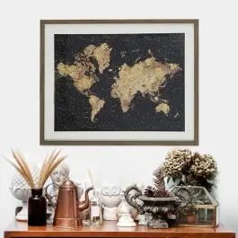Free Shipping Gold Leaf Continents Map Wall Art
