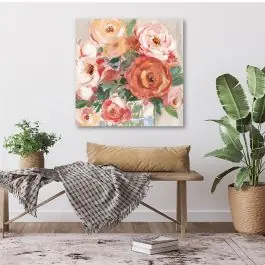 Pinks and Peach Floral Bouquet Canvas Art Free Returns
