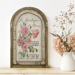 Modern La Boutique Pink Rose Framed Linen Wall Art