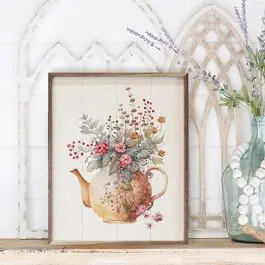 Bargain Spring Garden Yellow Teapot Floral Wall Art