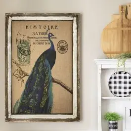 Framed Peacock On Burlap Mega Sale