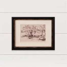 Matted Homestead Sketch In Wood Frame Limited Offer