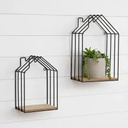 Exclusive Metal House Wall Shelf Set of 2