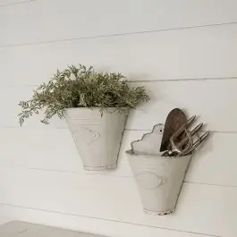 Top Pick Aged White Metal Farmhouse Wall Buckets Set of 2