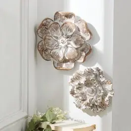 New Release Whitewash Dimensional Floral Decor Set of 2