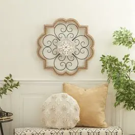 Luxury Scrolled Metal and Wood Floral Wall Accent