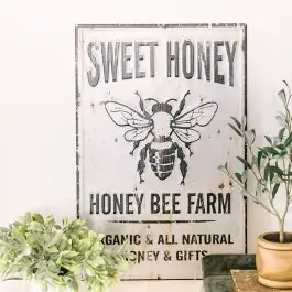 Embossed Honey Bee Farm Metal Wall Sign Crafted