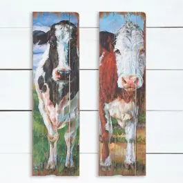 Must Have Cow Slat Vertical Wood Wall Art Set of 2