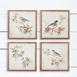 Markdown Textured Paper Bird and Branch Art Set of 4