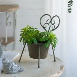 Weathered Plant Stand with Ornate Scrollwork Heart Set of 2 Don’t Miss Out