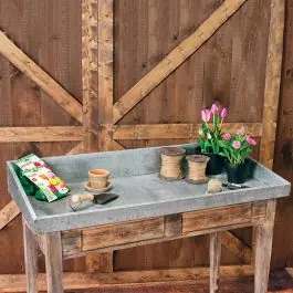 Luxury Wood Potting Table With Galvanized Top