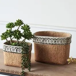 Country Basket Cement Planter Set of 2 Exclusive