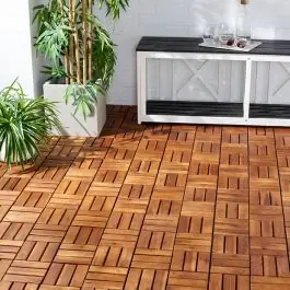 Special Discount Acacia Wood Slat Floor Tile Set of 10