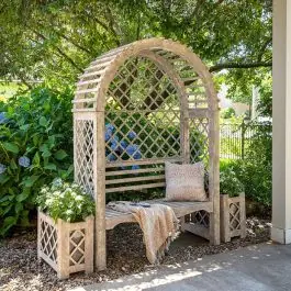 Arched Iron Garden Trellis With Bench | SHIPS FREE Hassle-Free Returns
