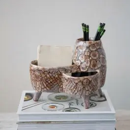 Footed 3 Compartment Stoneware Planter One Day Deal