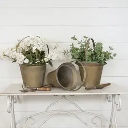 Top Pick Rustic Gold Metal Decorative Planter Buckets Set of 3