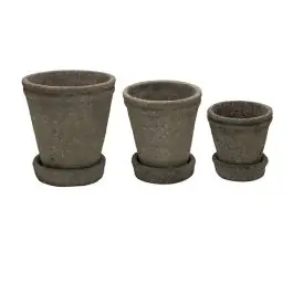 Petite Cement Pots with Saucers Set of 3 Worldwide Shipping