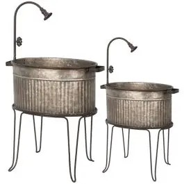 Weekend Sale Rustic Farmhouse Flower Pot Tub on Stand Set of 2