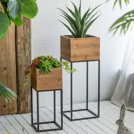 Reclaimed Wood Box Planter on Stand Set of 2 Latest