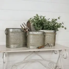 Ribbed Metal Trough Planter Set of 3 Must Have