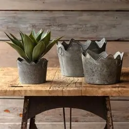 Rustic Scalloped Metal Planters Set of 3 Sale